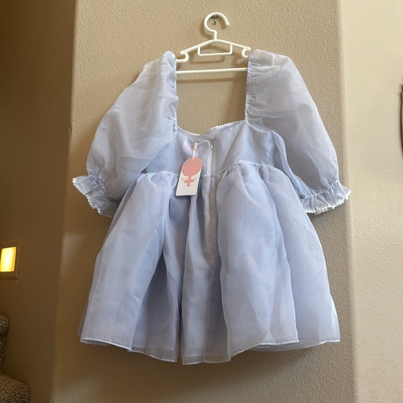 NWT Selkie Puff dress in baby blue pin stripe - Picture 3 of 11